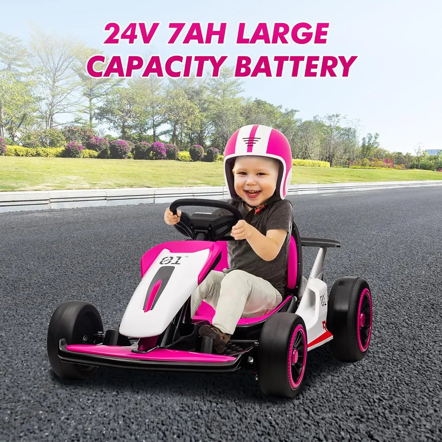 24V 7Ah Outdoor Ride On Toy Go Kart Electric Drift Kart Car 2 * 200W Motor 8.1 MPH, LED Lights, Toy Race Car for Kids 6-12 Years