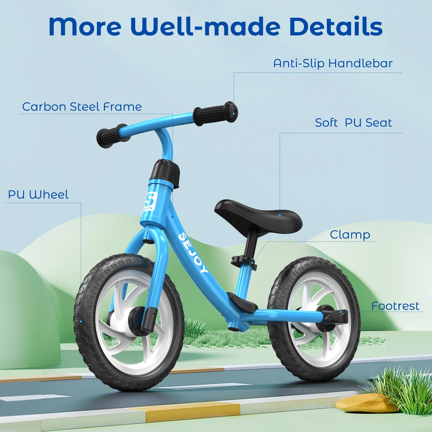 SEJOY Balance Bike for Kids Toddler Training Bicycle  for Ages 2-6 Years Old Outside Bike Toy Scooter Saddle Height Adjustable
