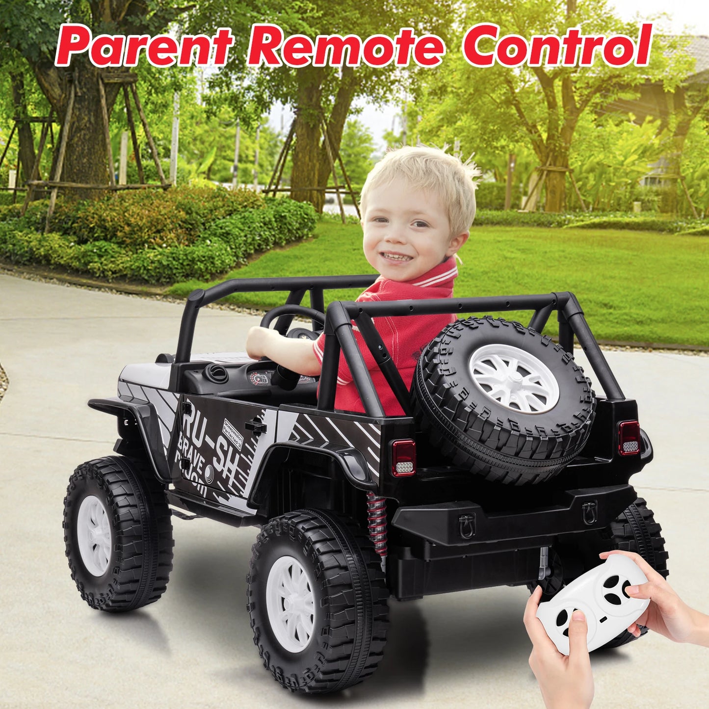 24V Ride On Toys, 2 Seater Kids Jeep with LED Lights,19" Extra Wide Seat,2 Motors,4-Wheel Spring Suspension,Electric Car