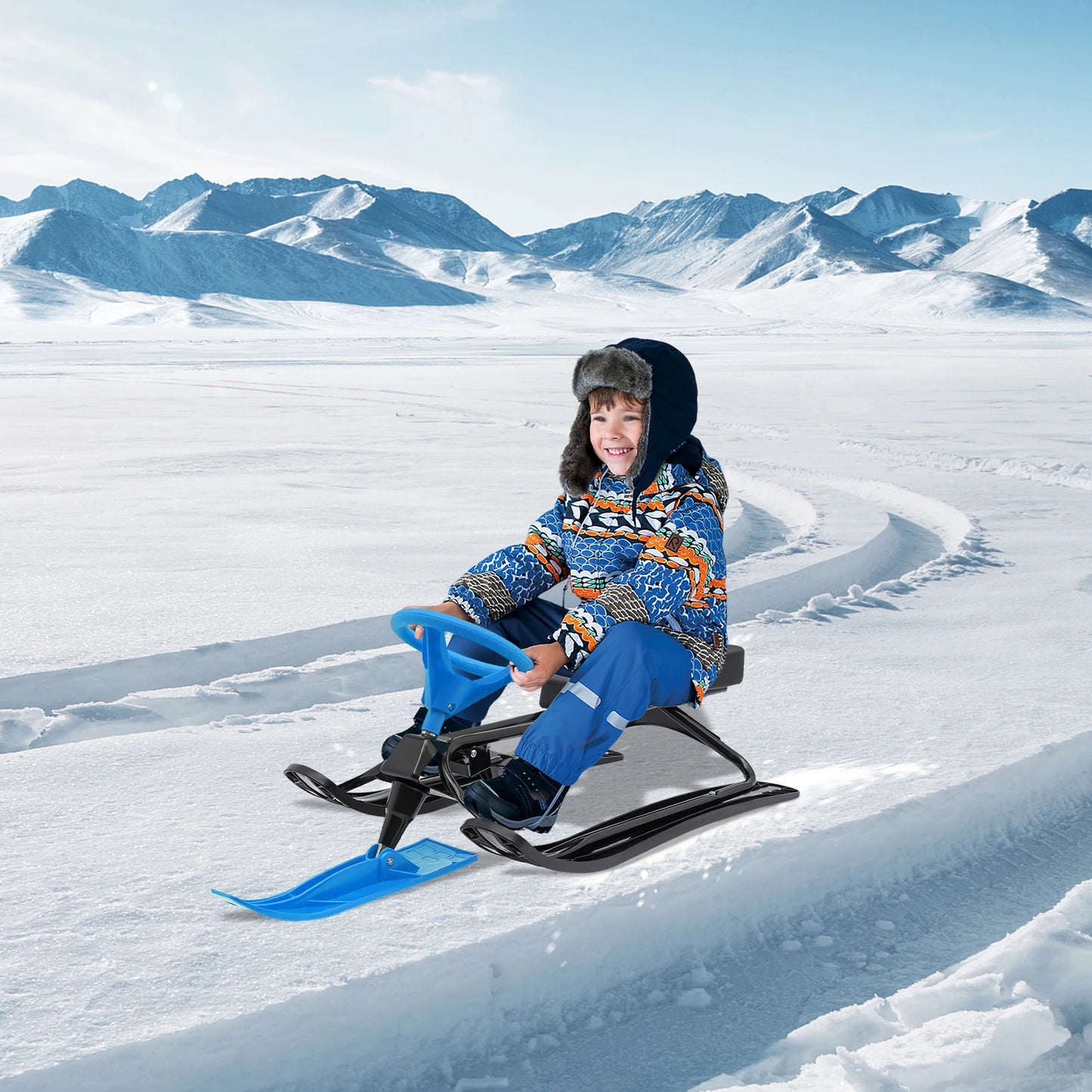 79cm Snow Racer Sled Blue For Kids 3 To 15 Years And Adults 220.5lb Capacity