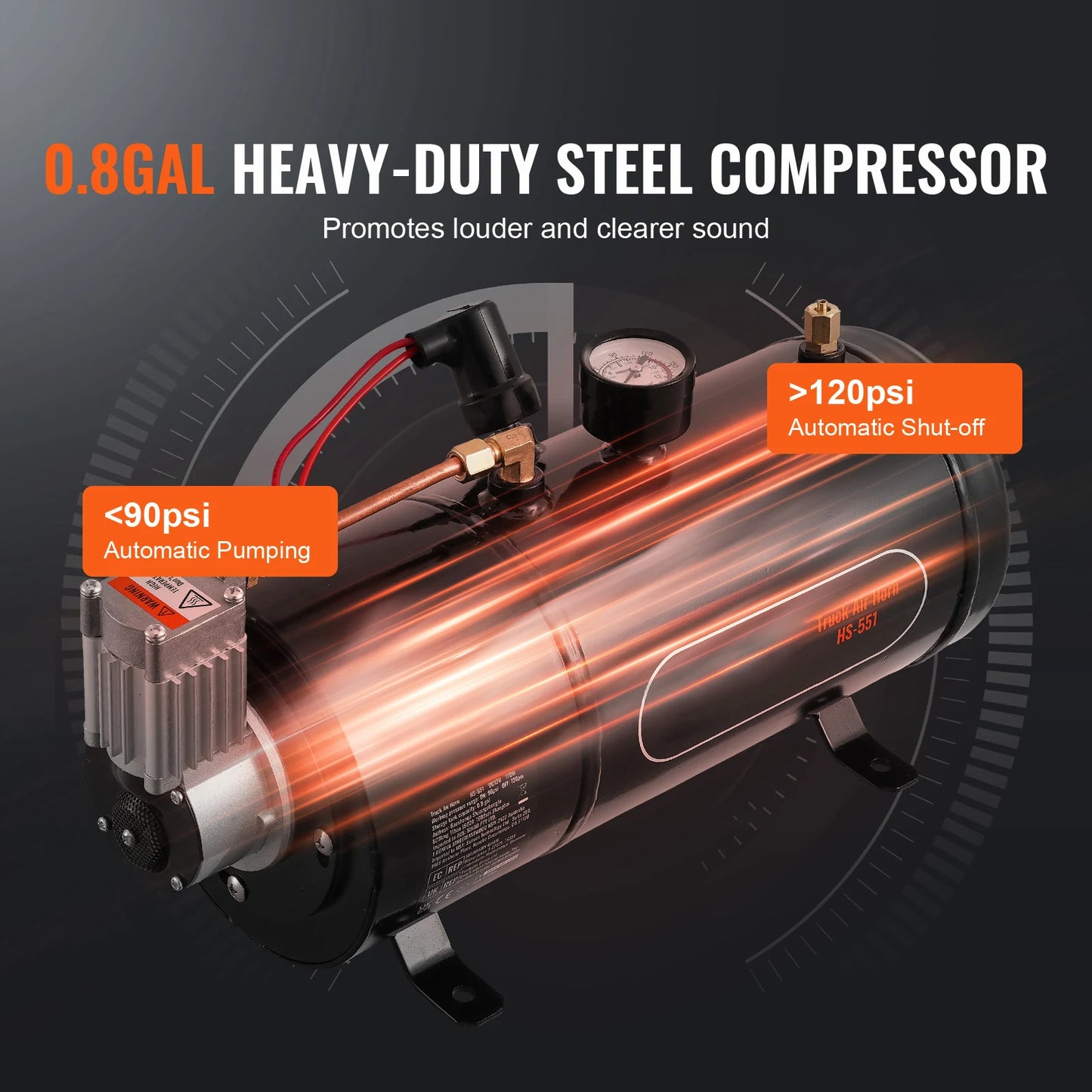 SucceBuy 4 Trumpet Train Horn Kit 150dB With 12V Air Compressor