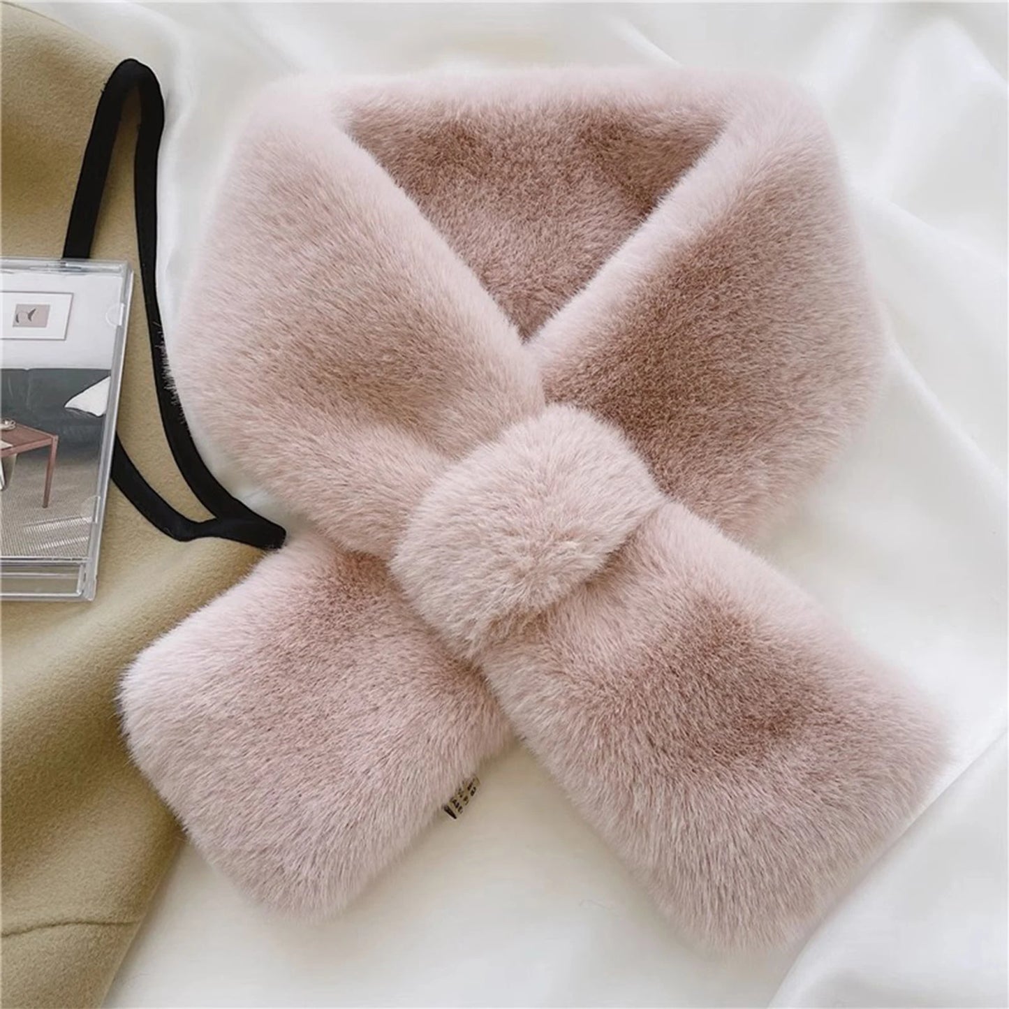 Ladies Fashion Plush Cross Scarf Neck Protector Warm Winter Scarf