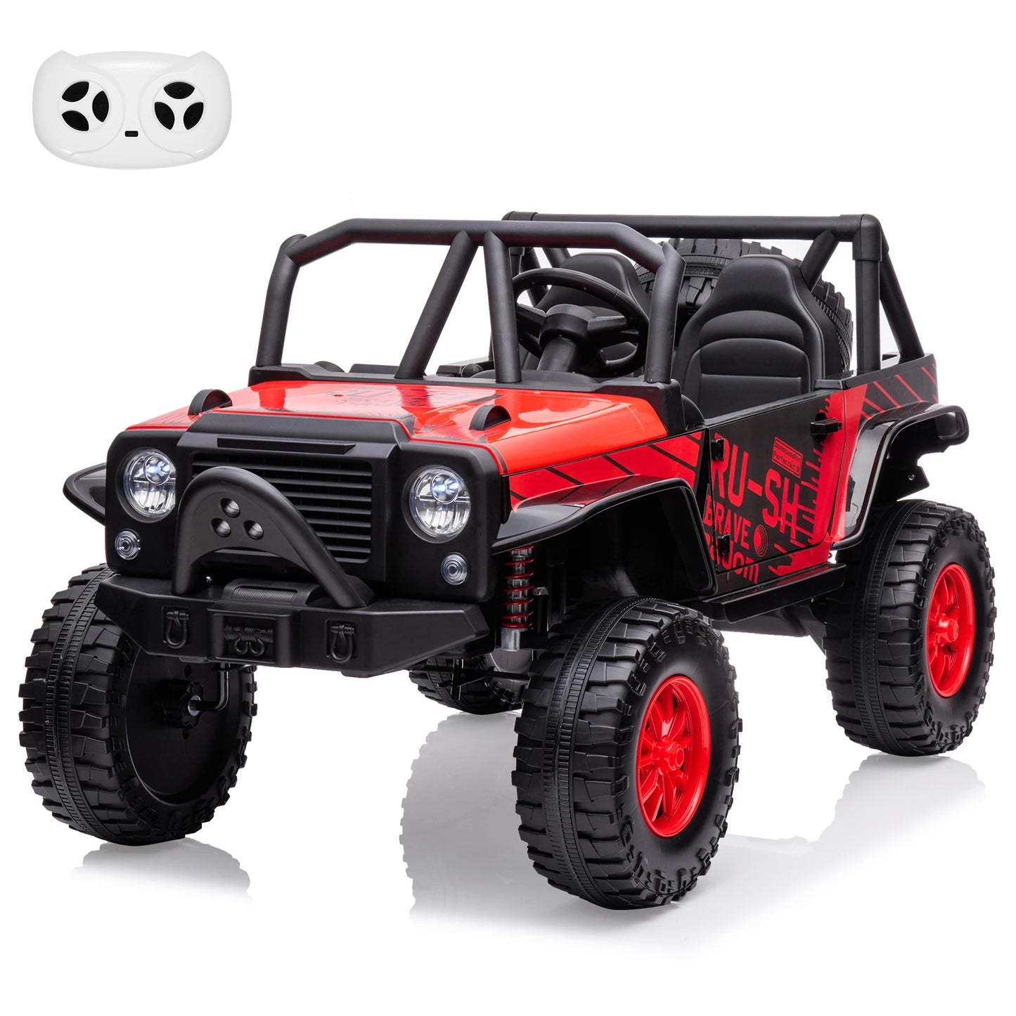 24V Ride On Toys, 2 Seater Kids Jeep with LED Lights,19" Extra Wide Seat,2 Motors,4-Wheel Spring Suspension,Electric Car