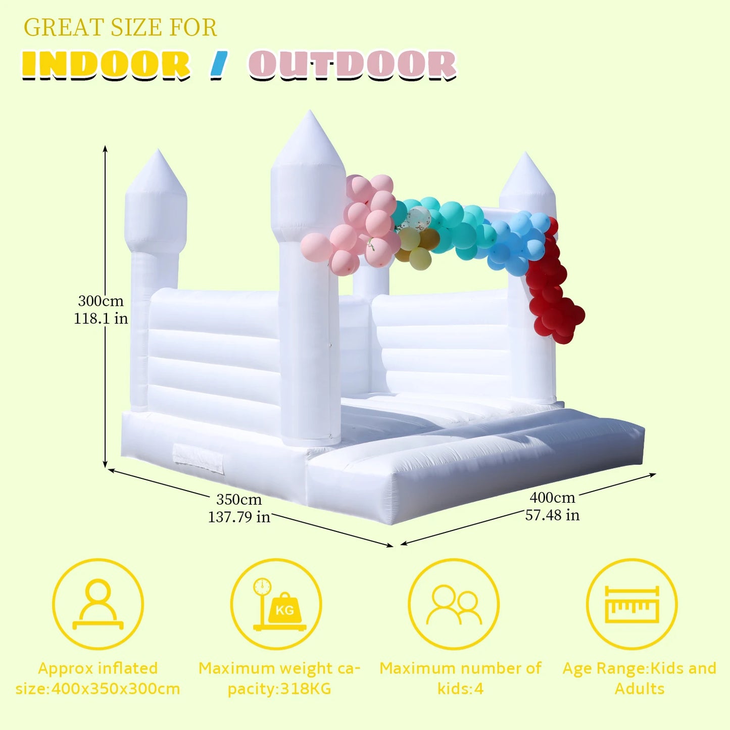 Children's playground, children's toys 13x12FT Giant Inflatable White Bounce House PVC Bouncy Castle for Wedding Party