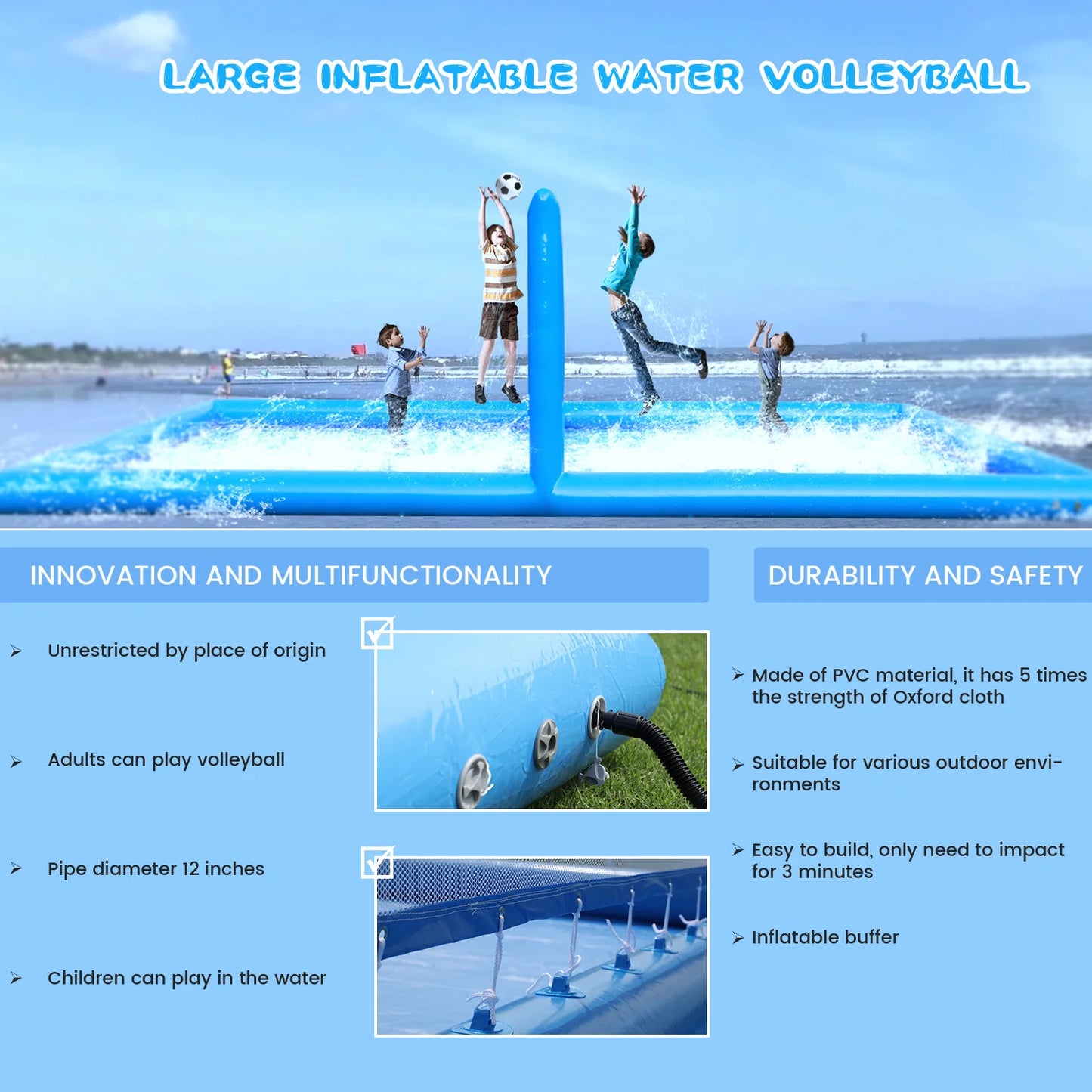 Inflatable Air-Inflated Family Fun: A Portable Outdoor Volleyball Court for Kids & Adults With 800W Air Blower 10x5x2.1m