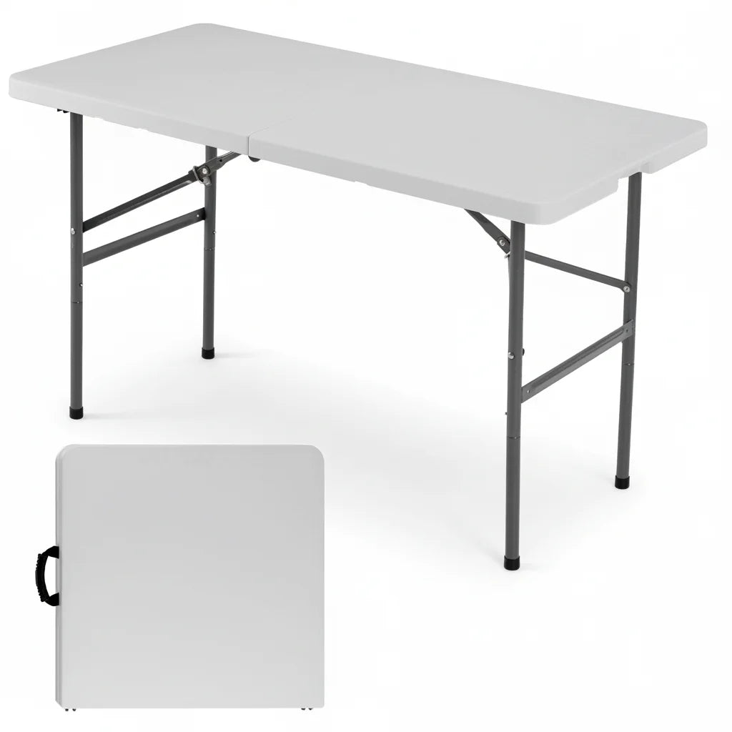4 FT Folding Table Outdoor Indoor Heavy Duty Portable Desk with Carrying Handle for Camping Picnic Party, Plastic