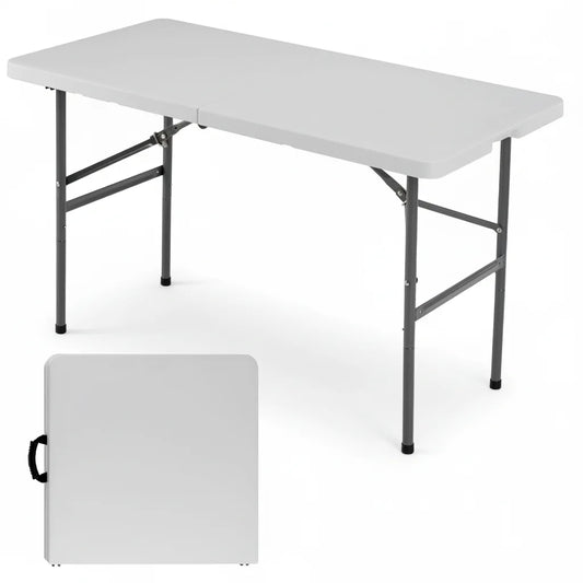 4 FT Folding Table Outdoor Indoor Heavy Duty Portable Desk with Carrying Handle for Camping Picnic Party, Plastic