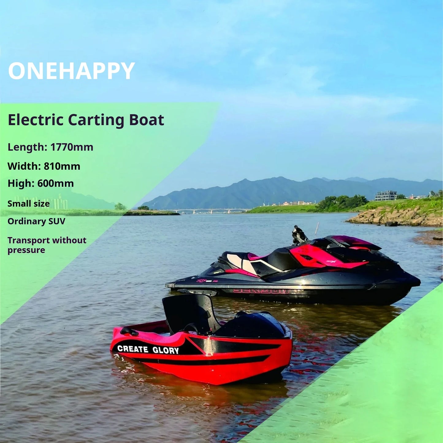 15KW Mini Hydrojet Kart Boat With Detachable Battery 50KmH Speed 90Min Runtime