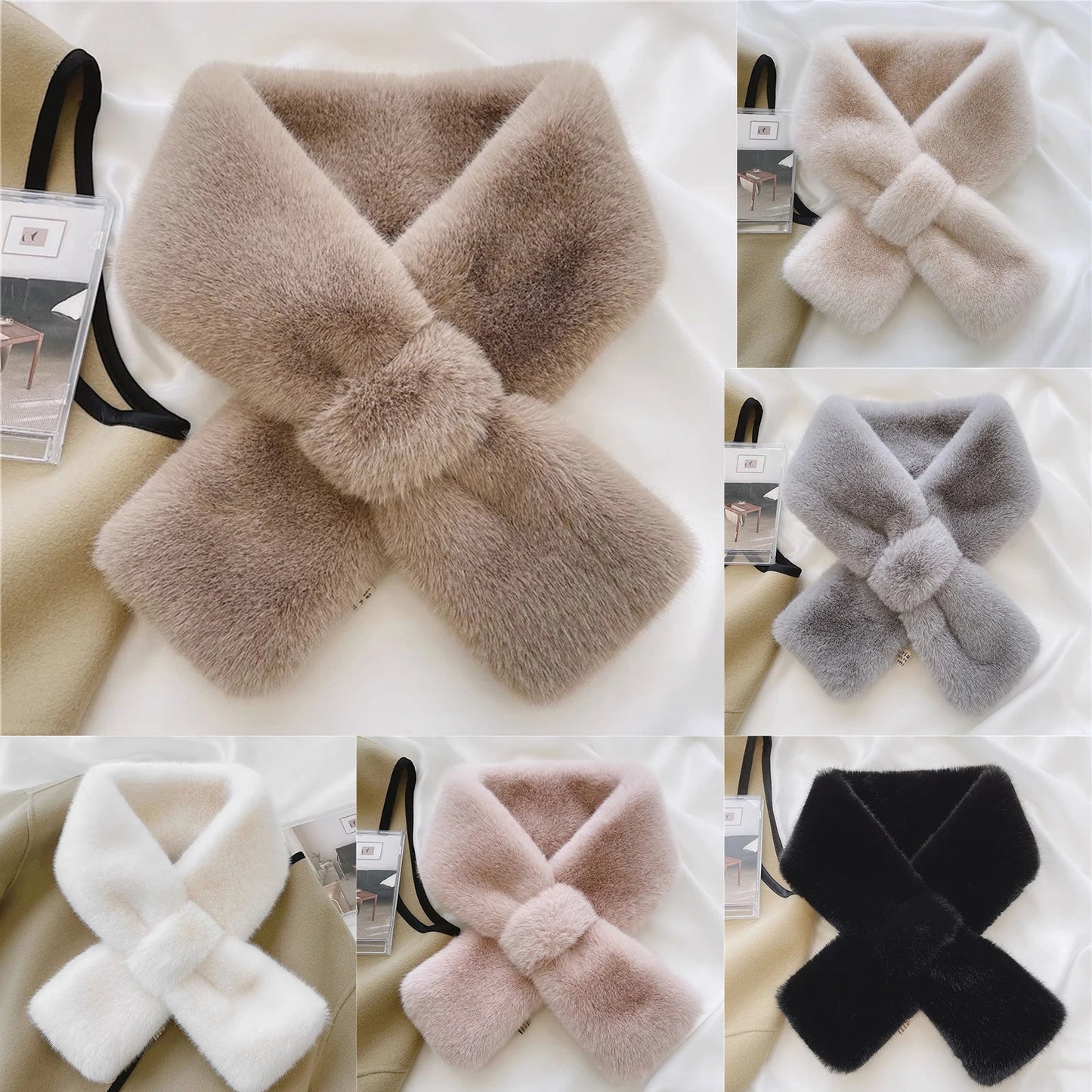Ladies Fashion Plush Cross Scarf Neck Protector Warm Winter Scarf