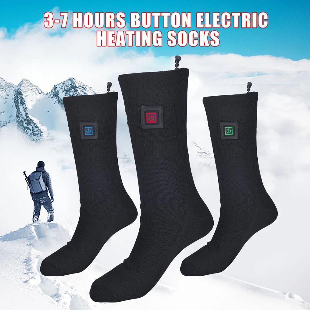1 Pair Winter Heated Socks Battery Powered Anti Slip Warm Skiing Hiking Socks