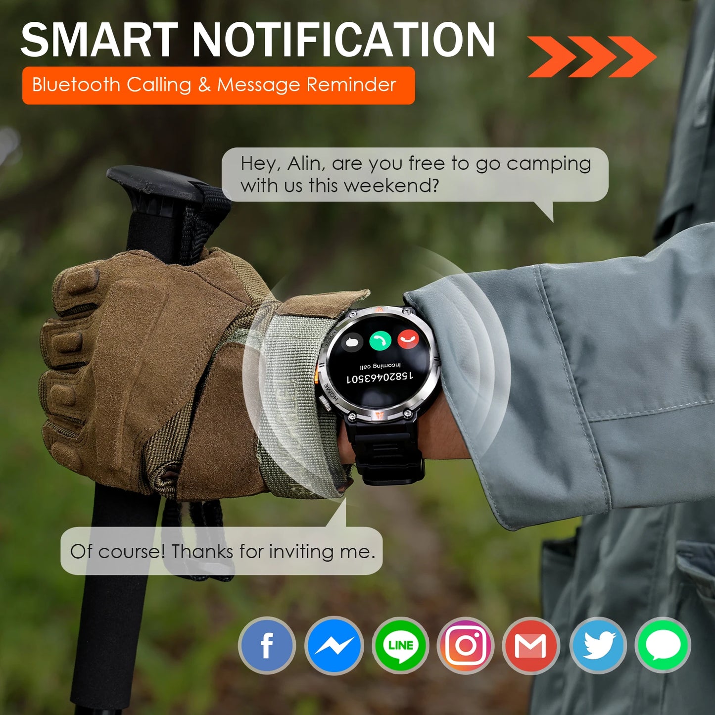 EIGIIS KE3 Bluetooth Smartwatch For Men With Health Heart Rate Monitor
