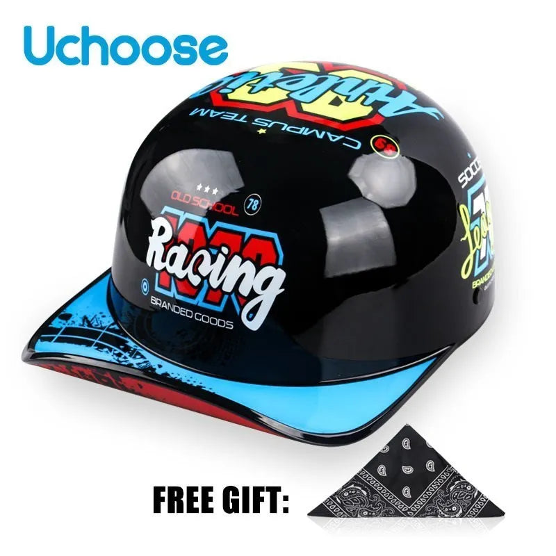 Uchoose Baseball Cap Helmet Motorcycle Vintage Retro Helmets Summer Open Face Scooter Cruiser Chopper Gangster DS Men Women Kid