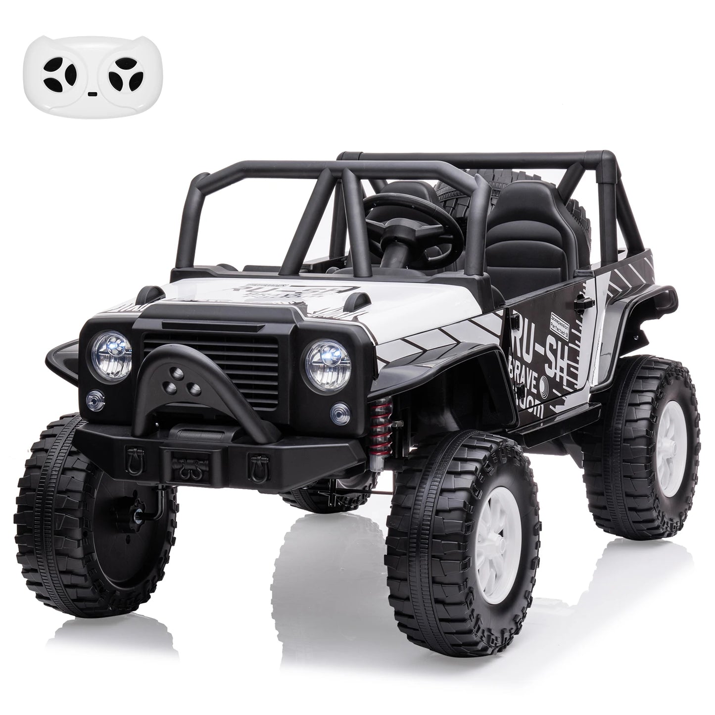 24V Ride On Toys, 2 Seater Kids Jeep with LED Lights,19" Extra Wide Seat,2 Motors,4-Wheel Spring Suspension,Electric Car