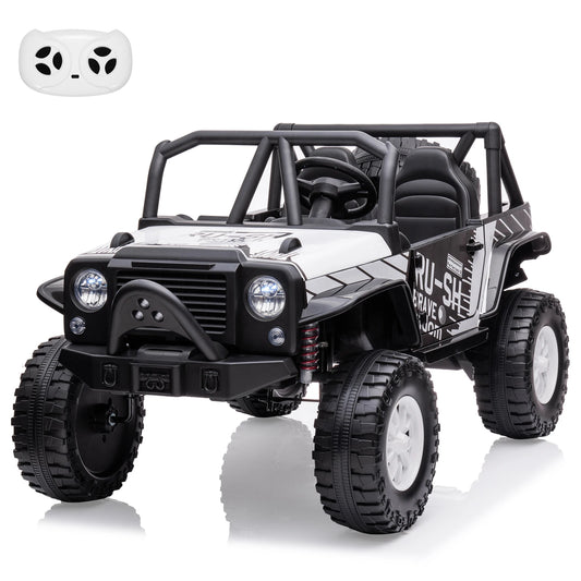 24V Ride On Toys, 2 Seater Kids Jeep with LED Lights,19" Extra Wide Seat,2 Motors,4-Wheel Spring Suspension,Electric Car