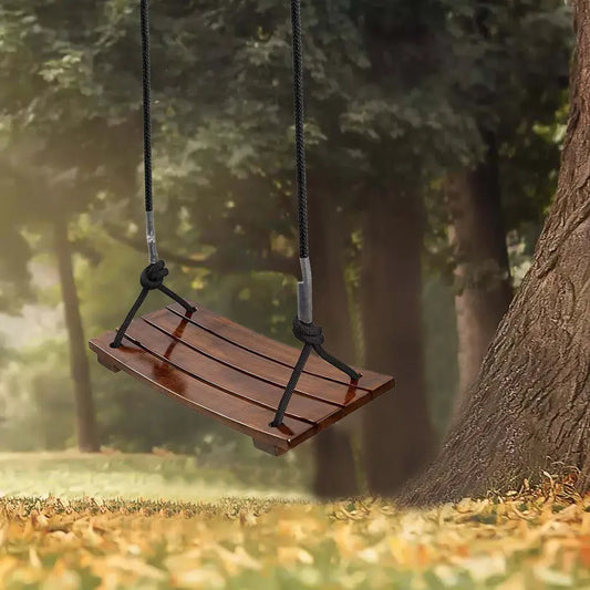 Solid Wood Swing Wooden Swing Seat Adjustable Rope Length Curved Swing Outdoor Rope Swing for Garden Patio Yard