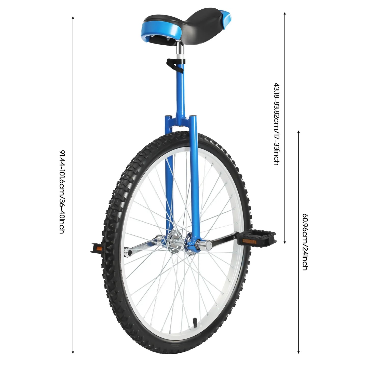 24 Inch Outdoor Unicycle and Exercise Bike Adjustable Height Seat Balance Training Wheel for Fitness Sports 7-60 Years Old Use
