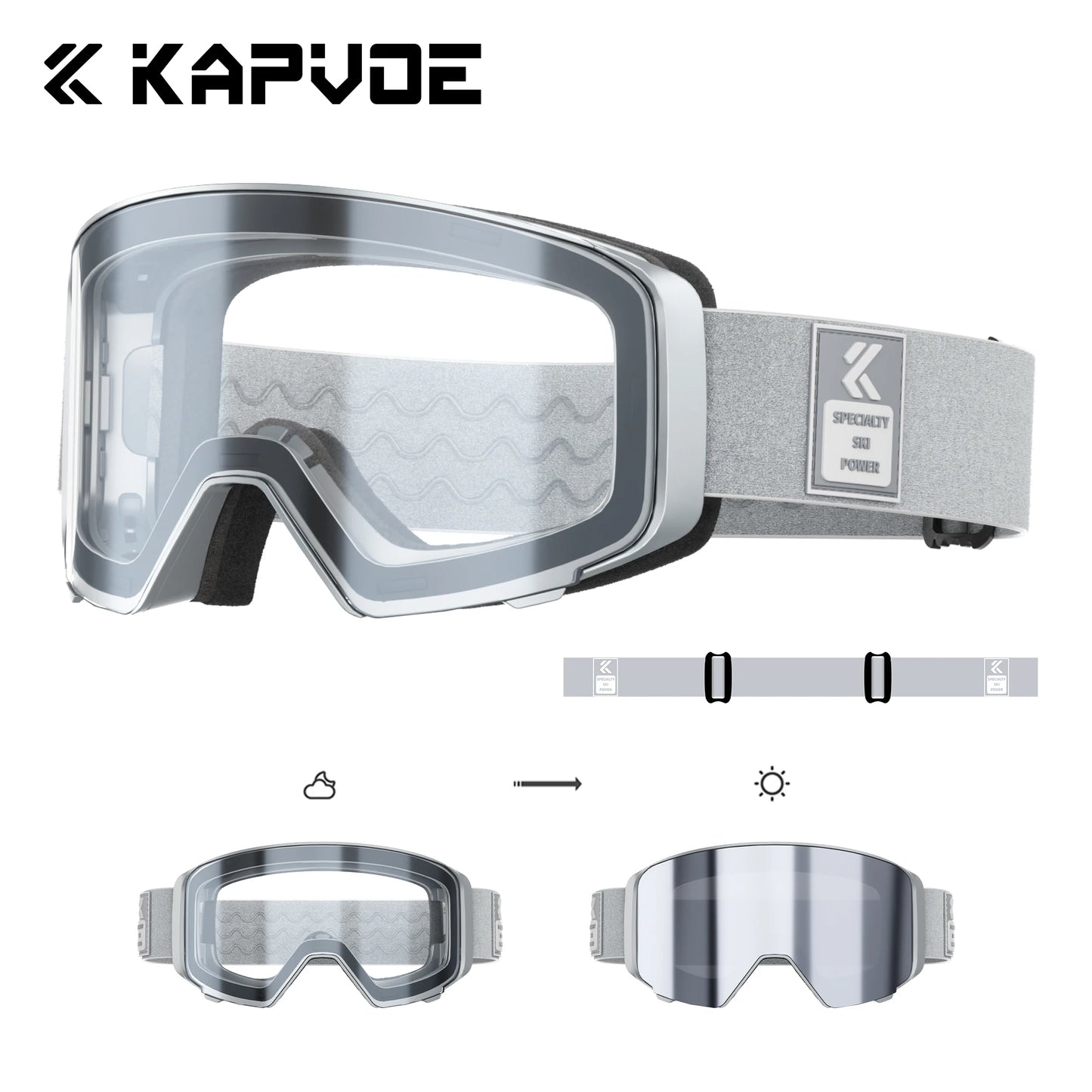 KAPVOE Outdoor Photochromic Ski Goggles UV400 Anti Fog Magnetic Snow Glasses