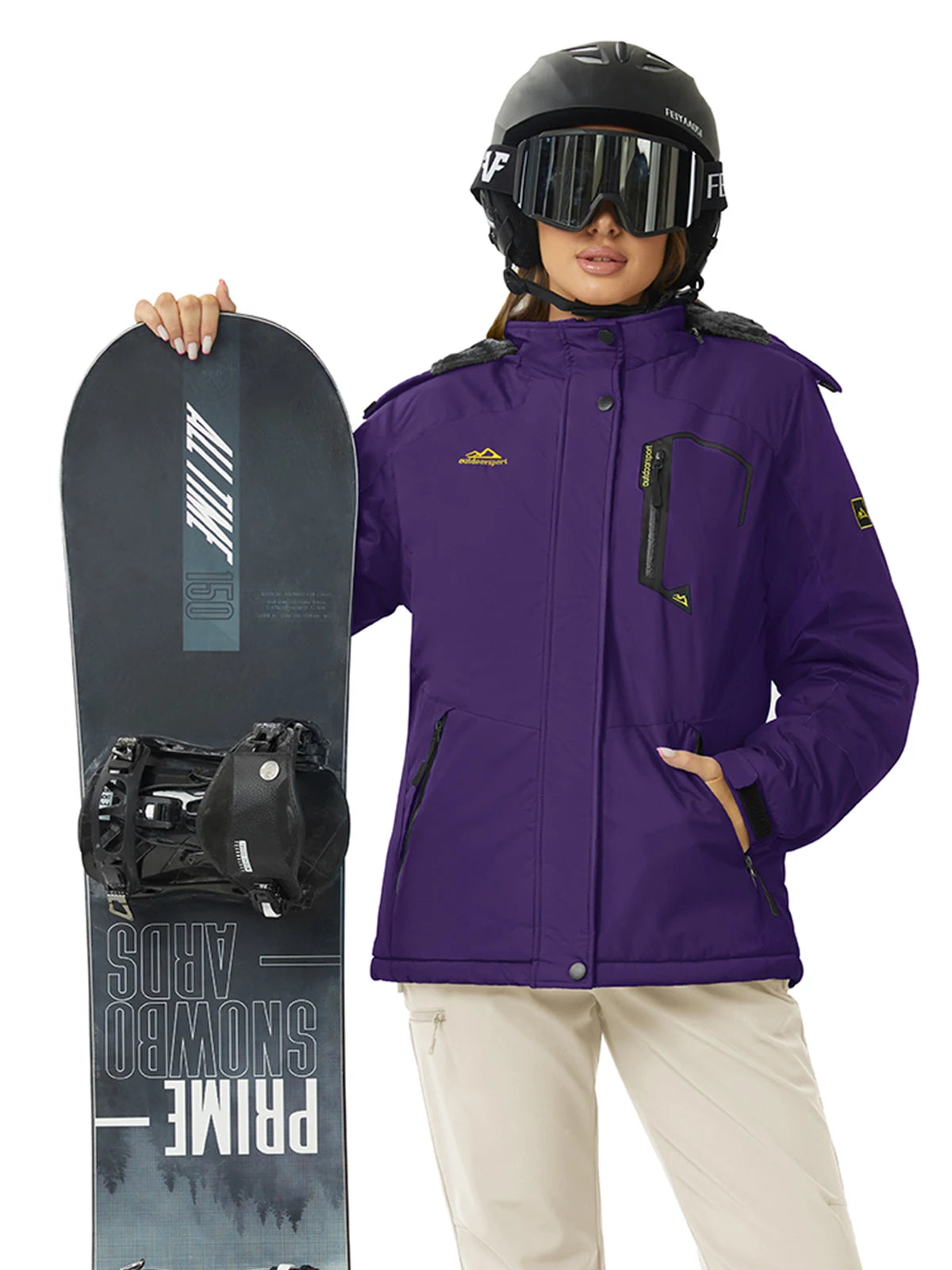 Women's Waterproof Insulated Ski Jacket With Hood Fleece Lined Snow Coat