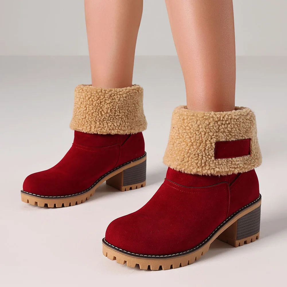Winter Faux Fur Snow Boots For Women Platform Block Heels Suede Warm Boots