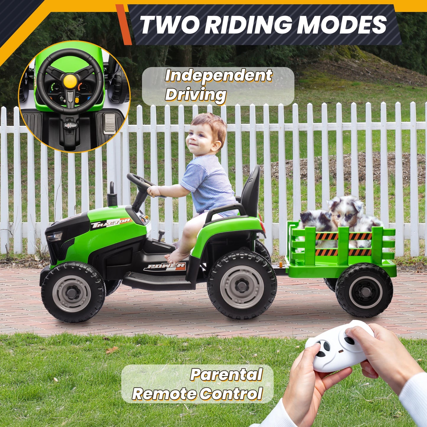 24 Volts Ride on Toys Vehicle w/Remote Control, 2 Seater Powered Ride on Tractor Truck, Electric Car for Kids 2-6 Gifts