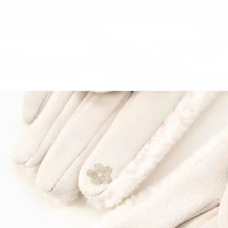 Women Winter Touch Screen Gloves Imitation Teddy Fur Suede Thickened Soft Warm
