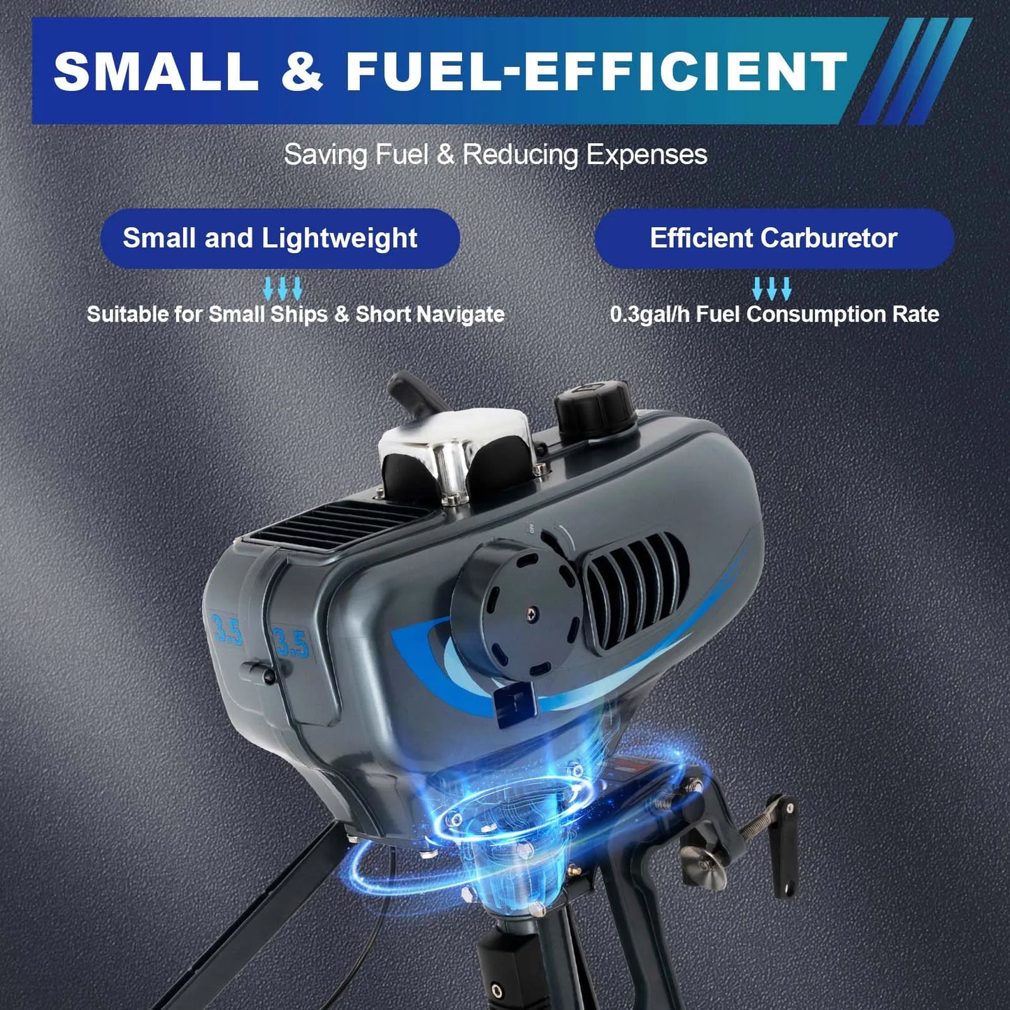 2 Stroke Gasoline Boat Outboard Motor 3.5HP 49cc Short Shaft Grey