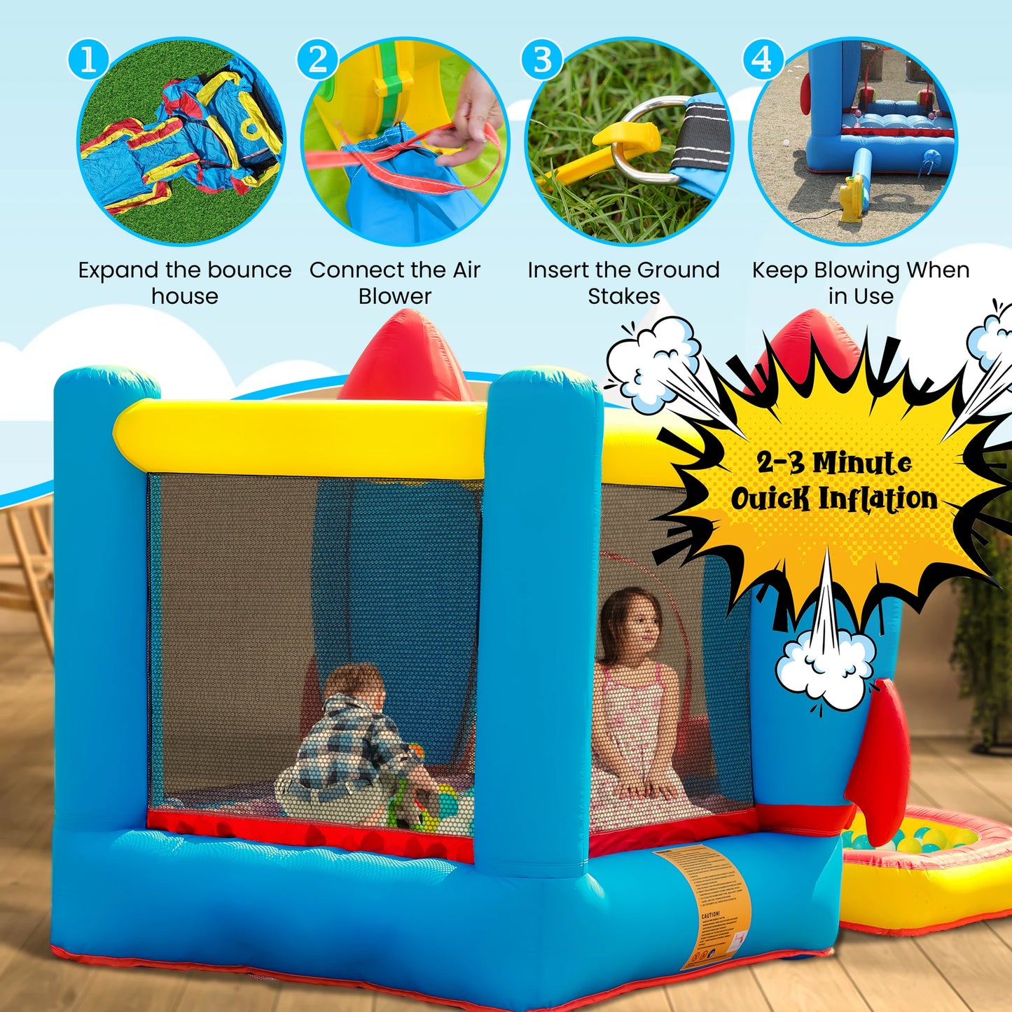 News Inflatable Rocket Bounce House Castle Ball Pit for Kids Indoor Outdoor w/Blower Commercial children's playground