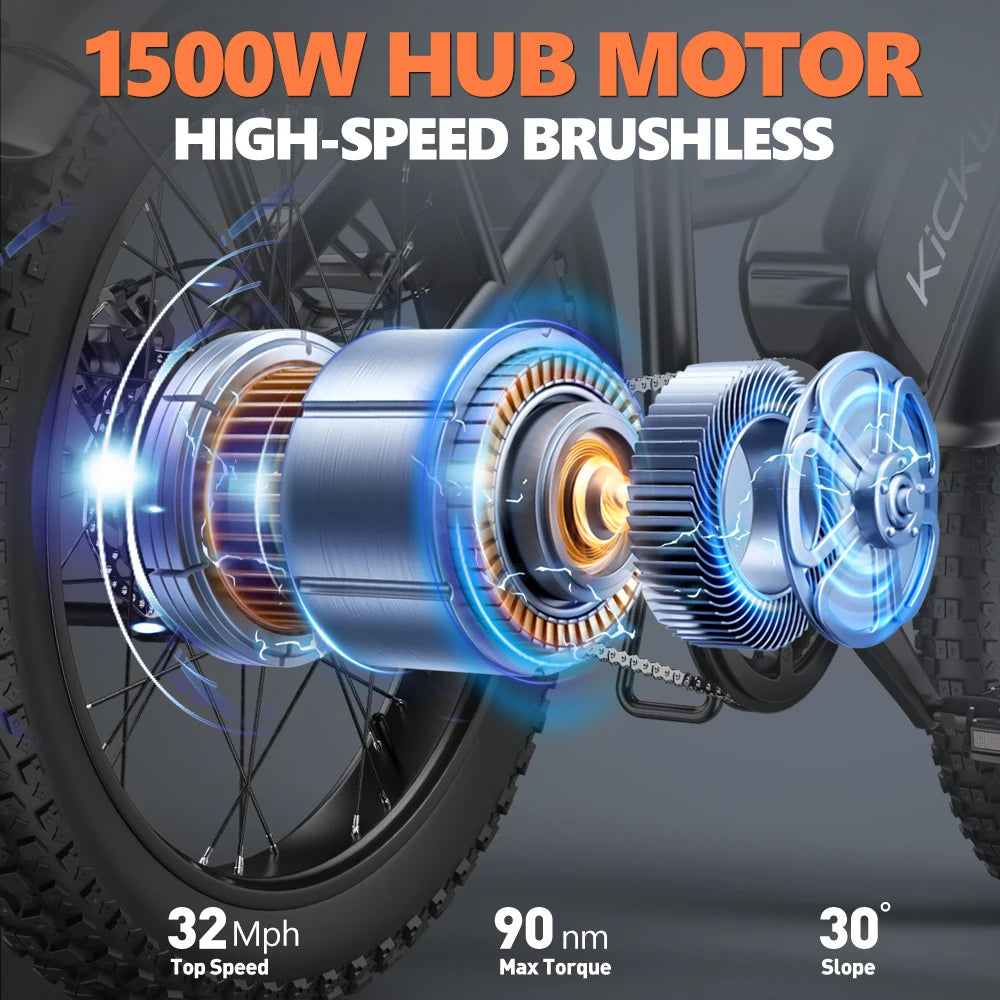 Kickwey Electric Mountain Bike 48V 1500W Removable Battery