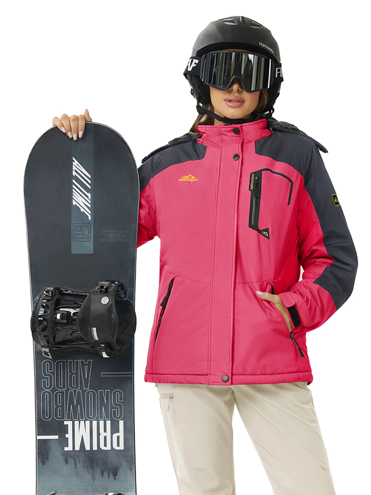 Women's Waterproof Insulated Ski Jacket With Hood Fleece Lined Snow Coat