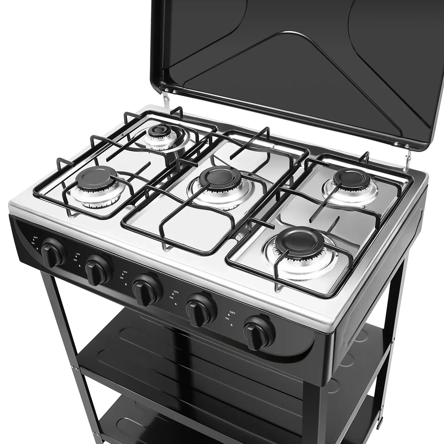 5 Burner Natural Gas Stove Portable Camp Grill With Storage Stand For Outdoor RV