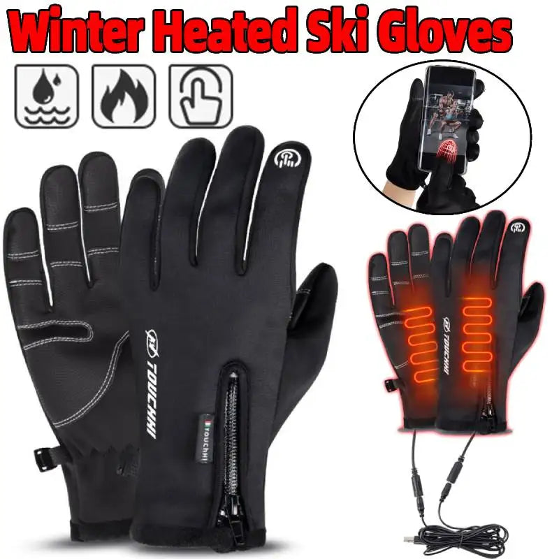 USB Heated Touch Screen Gloves Windproof Hand Warmer for Outdoor Skiing Cycling