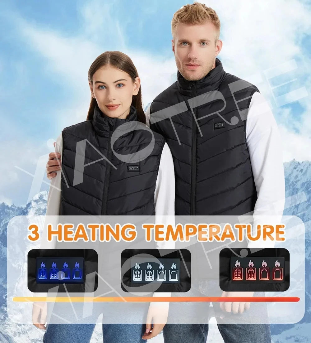 28 By 9 Areas Heated Vest Men Women USB Electric Jacket Thermal Body Warmer 6XL