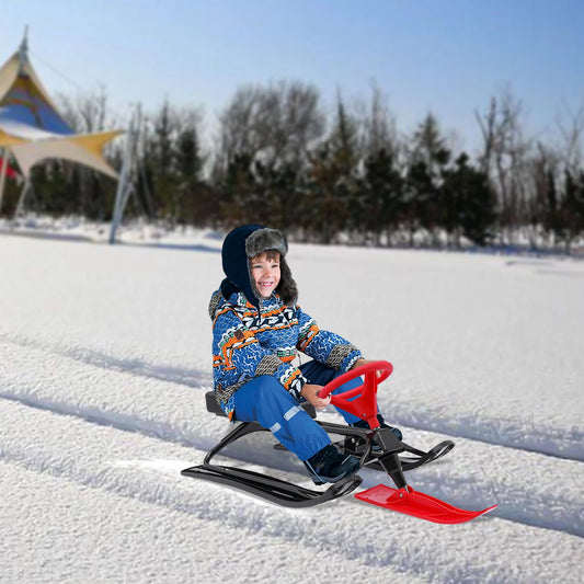 Snow Racer Sled With Steering Wheel Brakes Durable Anti Slip Kids Snow Fun