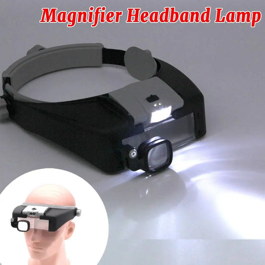 Wearable Helmet Magnifier With 2 LED Lights Headband For Jewelry Repair