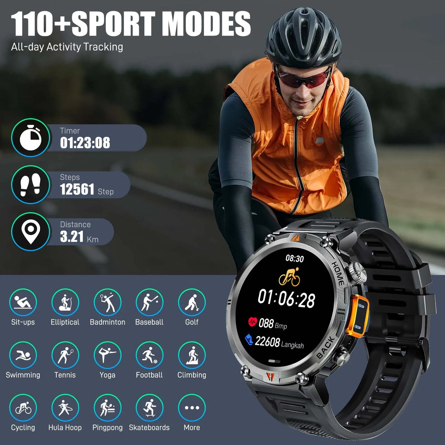 EIGIIS KE3 Bluetooth Smartwatch For Men With Health Heart Rate Monitor