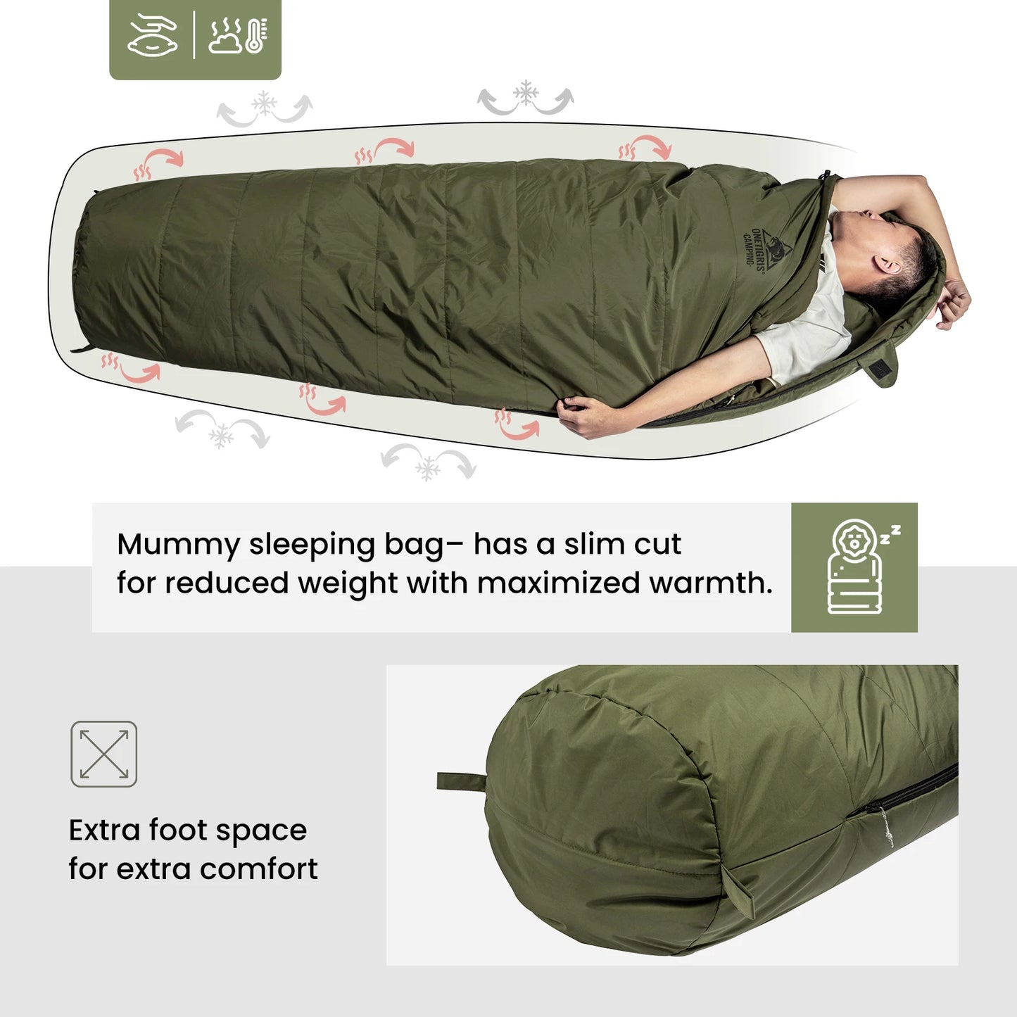 OneTigris Bushcrafter Tactical Mummy Sleeping Bag Camping Bushcraft Backpacking