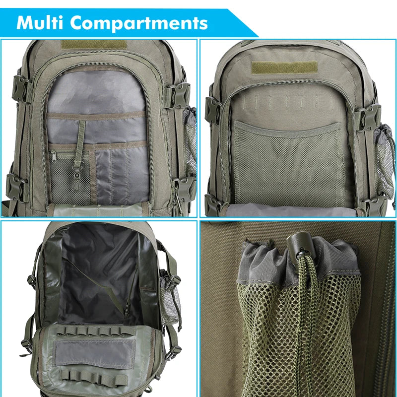 LQARMY 60L Tactical Backpack Molle Expandable Assault Rucksack Hiking Camping