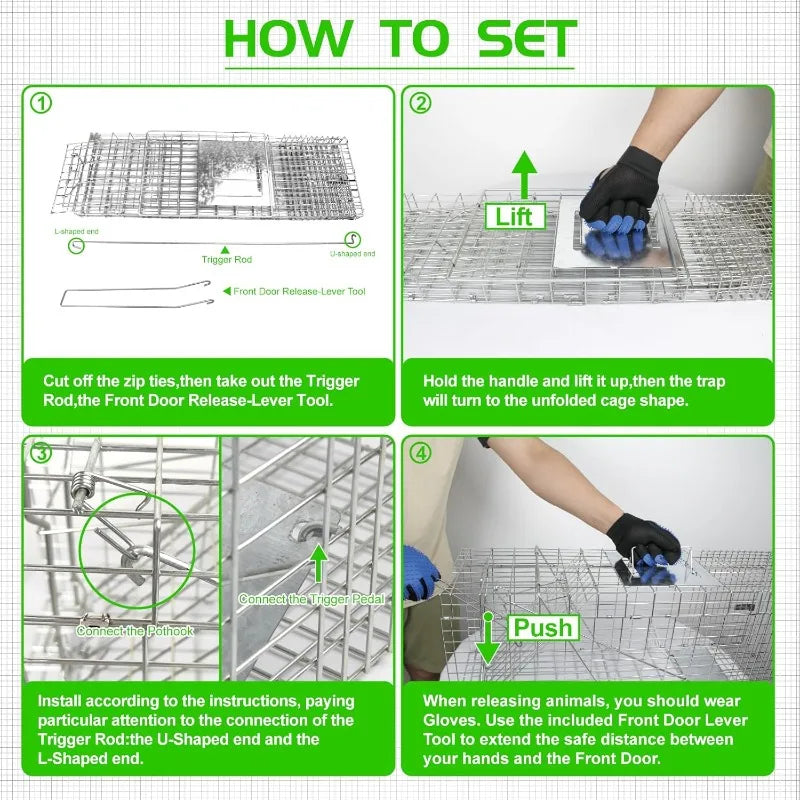 32" Heavy Duty Folding Animal Trap - Humane Catch & Release for Raccoons/Stray Cats/Squirrels