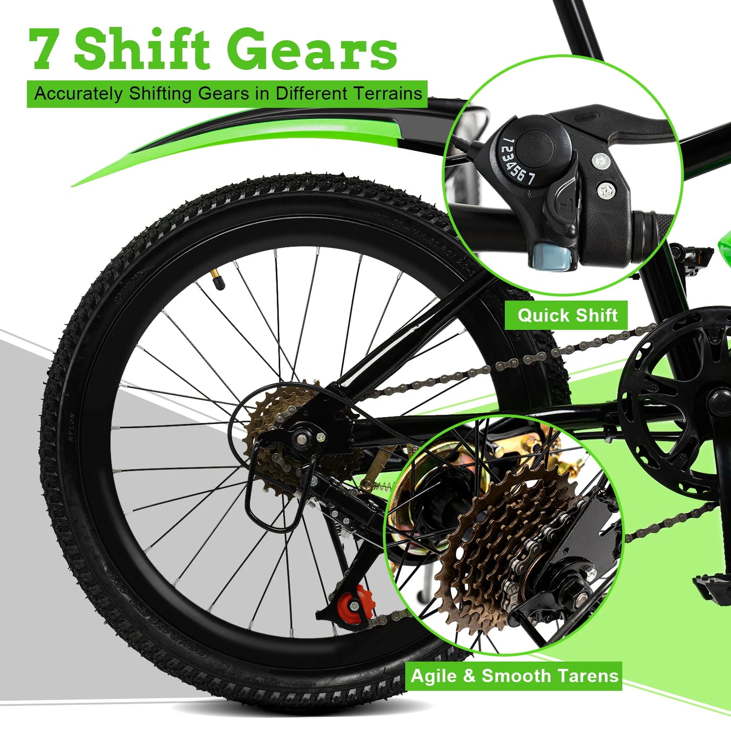 20 Inch Green Mountain Bike For Adults And Teens All Terrain Road Trail Off Road