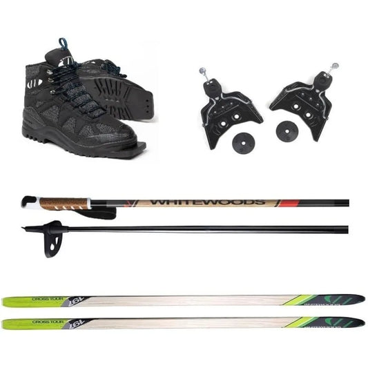 75mm 3 Pin Cross Country Ski Package Boots Bindings Poles 207cm Skis