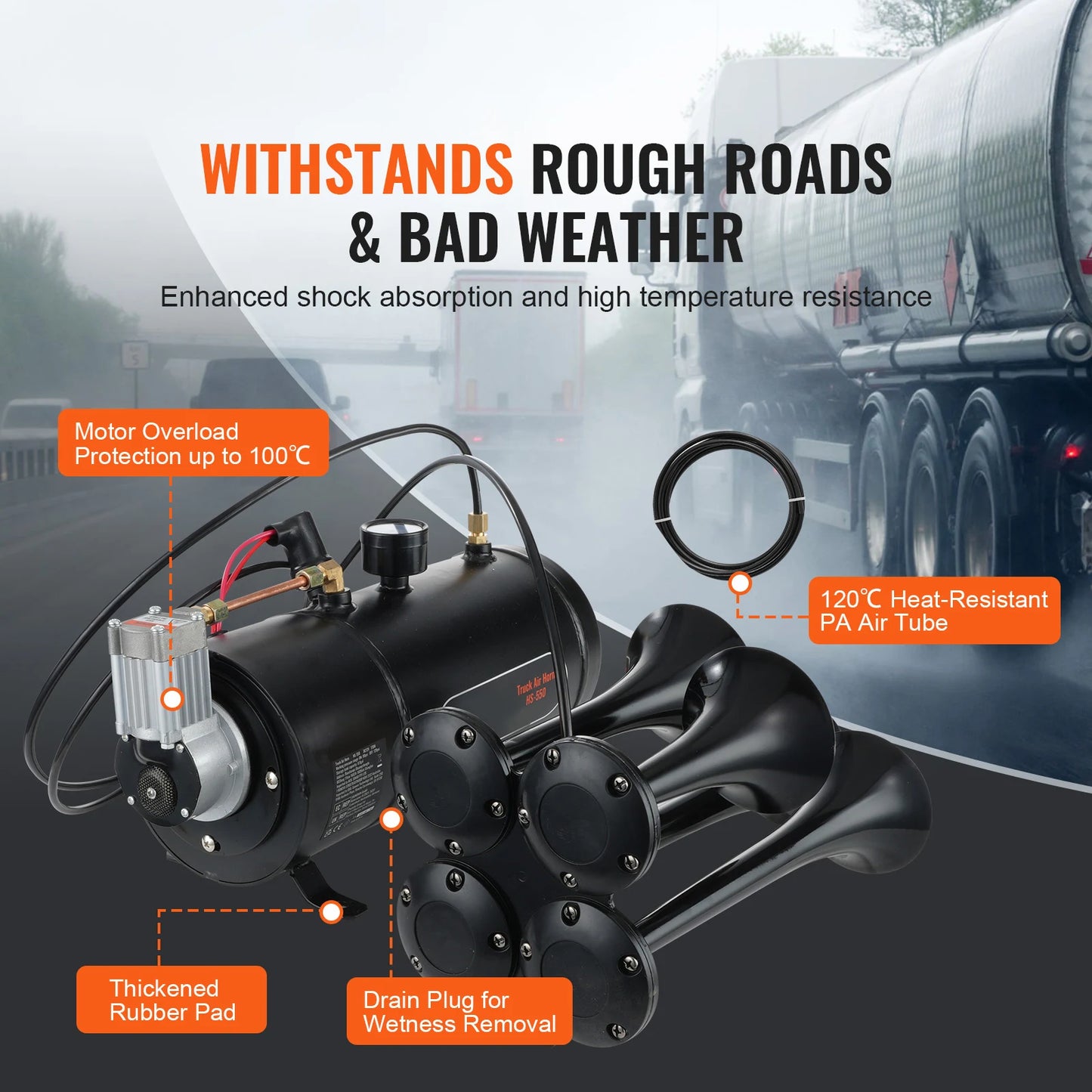 SucceBuy 4 Trumpet Train Horn Kit 150dB With 12V Air Compressor