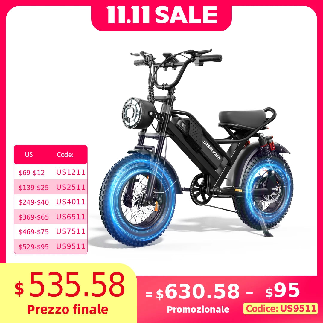 Spacewalk Small Electric Bike,16" Fat Tire Ebike,and Teenagers with 750W Brushless Motor,21.7MPH with Removable 48V/15AH Battery