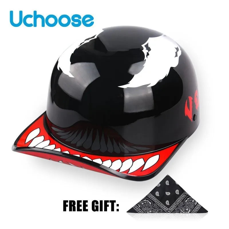 Uchoose Baseball Cap Helmet Motorcycle Vintage Retro Helmets Summer Open Face Scooter Cruiser Chopper Gangster DS Men Women Kid