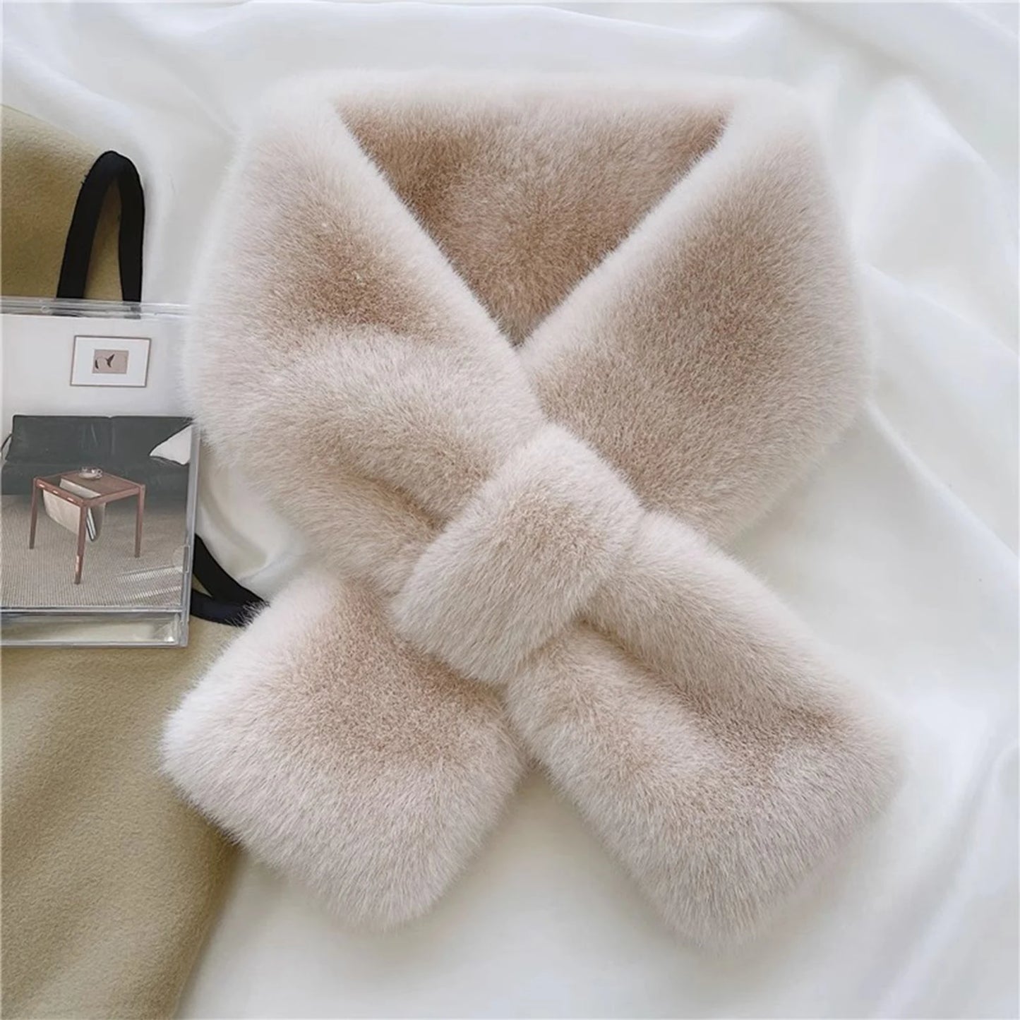 Ladies Fashion Plush Cross Scarf Neck Protector Warm Winter Scarf