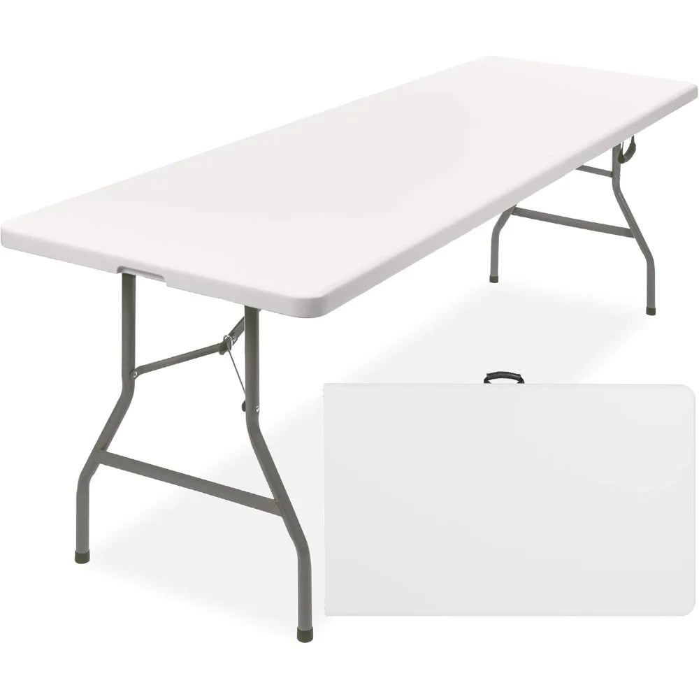 Products 8ft Plastic Folding Table, Indoor Outdoor Heavy Duty Portable w/Handle, Lock for Picnic, Party, Pong
