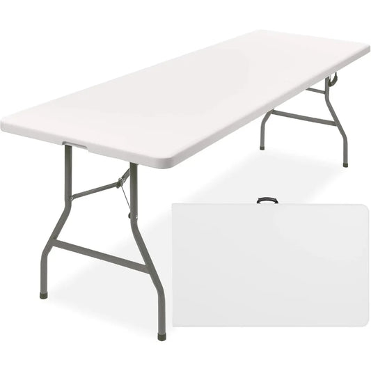 Products 8ft Plastic Folding Table, Indoor Outdoor Heavy Duty Portable w/Handle, Lock for Picnic, Party, Pong