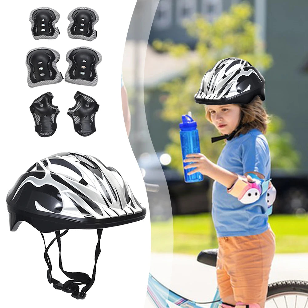 7Pcs Kids Bike Helmet Knee Elbow Wrist Pads Kids Protective Gear Set for Bicycle Cycling Skateboard Scooter Skating