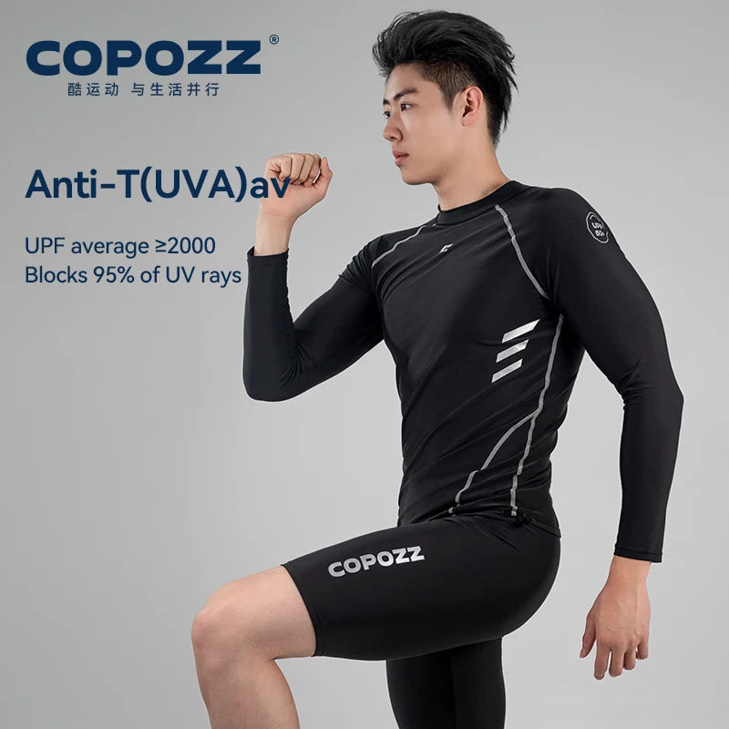 COPOZZ Men UV Protect Rash Guard Surf Shirt Long Sleeve Quick Dry Swimsuit