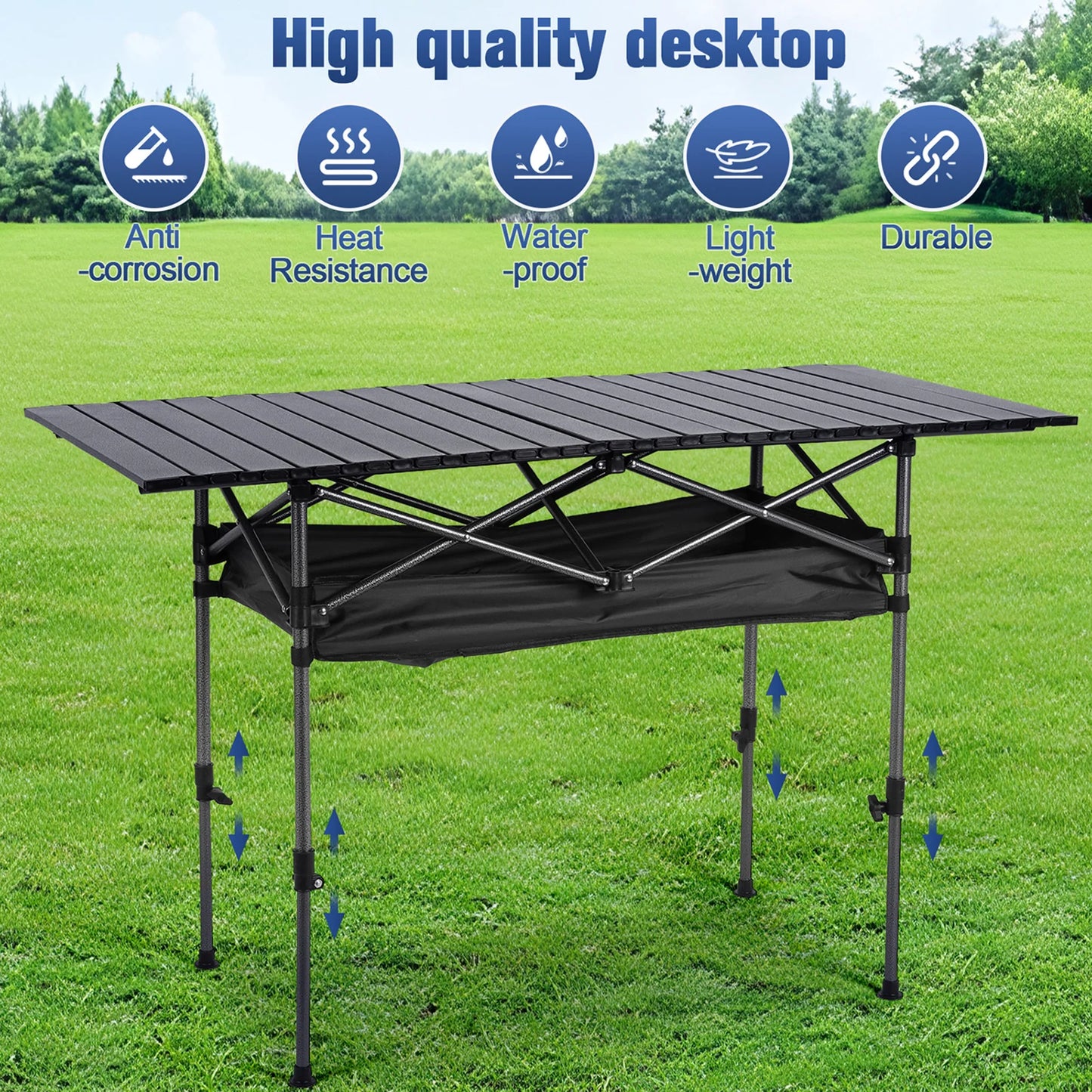 Outdoor Folding Table Roll Up Camping Lifting Adjustable Picnic Beach BBQ
