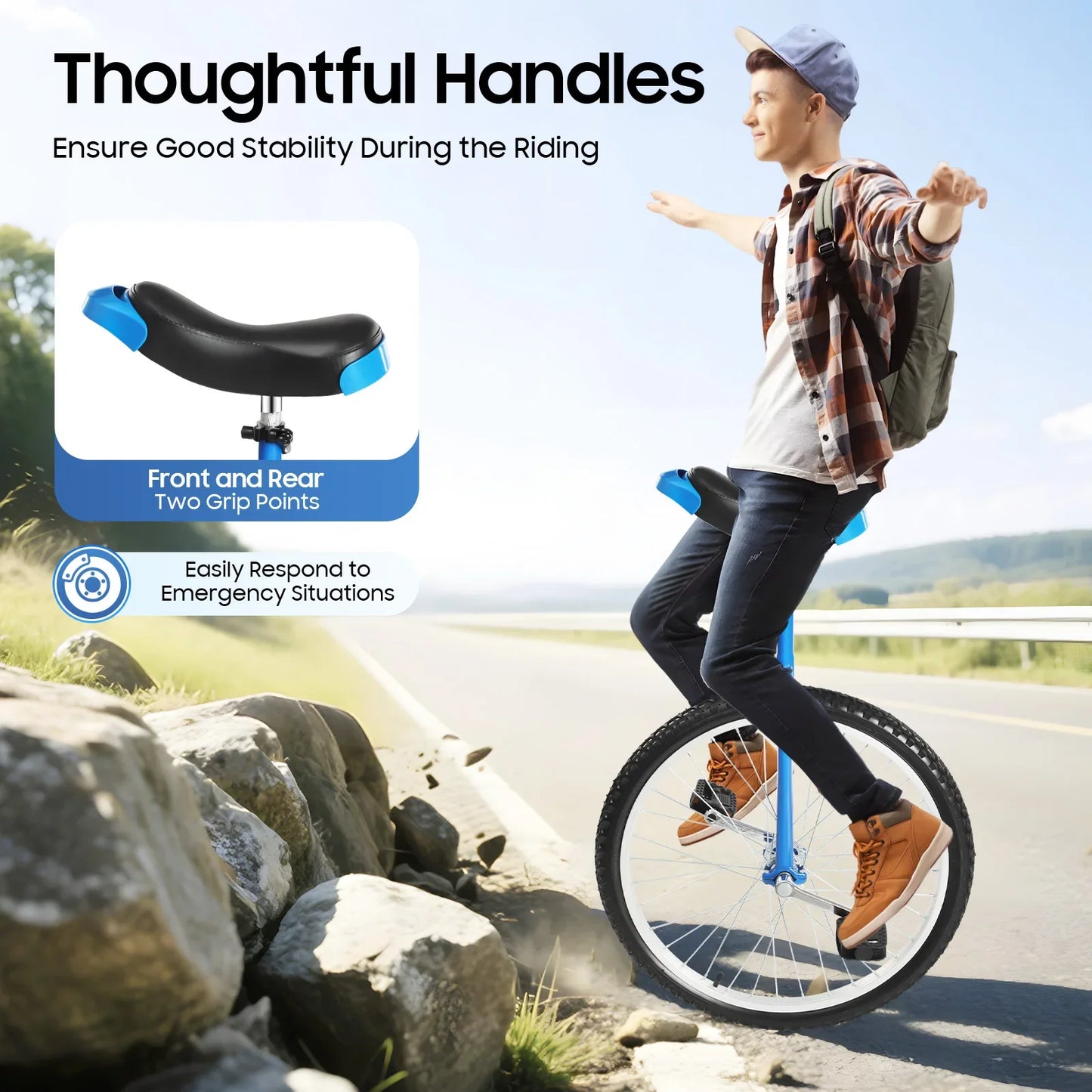 24 Inch Outdoor Unicycle and Exercise Bike Adjustable Height Seat Balance Training Wheel for Fitness Sports 7-60 Years Old Use